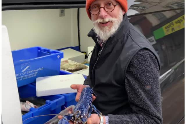Martyn Pippard discovered a bright blue lobster in his haul of fresh fish.