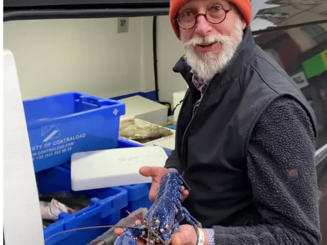 Martyn Pippard discovered a bright blue lobster in his haul of fresh fish.