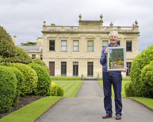 Julian Grainger from Doncaster Art Club with one of his paintings which was inspired by Brodsworth Hall and that has gone on display,as part of an exhibition, at the Englisah Heritage property. Picture Scott Merrylees
