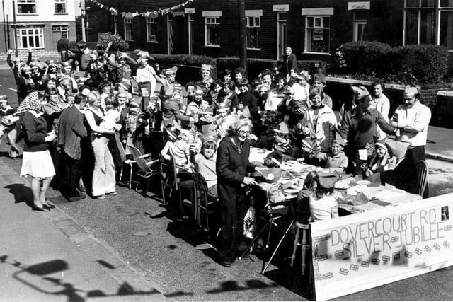 Residents of Dovercourt Road, Sheffield,  enjoying a street party to celebrate the Queen's Silver Jubilee,  June 1977