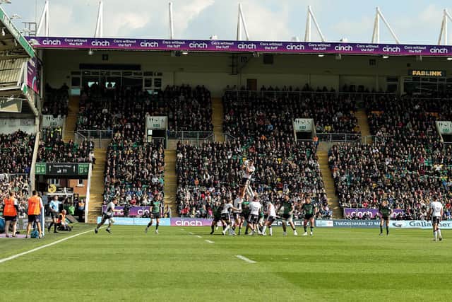 A general view of Franklins Gardens during the Gallagher Premiership Rugby match between Northampton Saints and Saracens at Franklin's Gardens on April 15, 2023 in Northampton, England. (Photo by David Rogers/Getty Images)