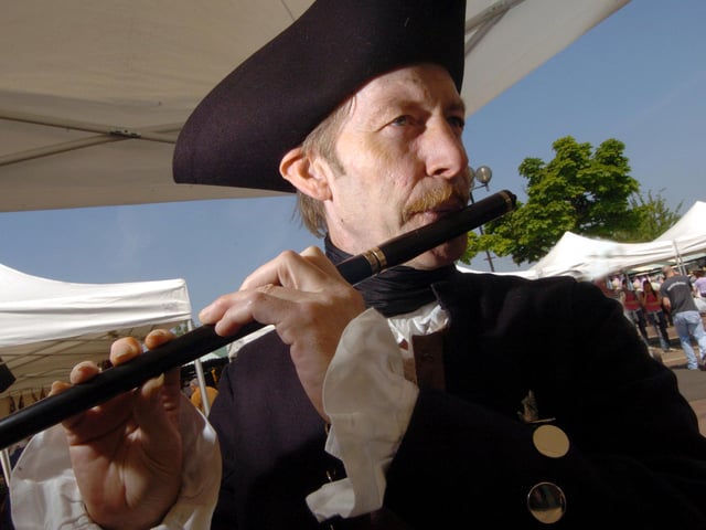 Tony Westran played a wooden flute similar to those popular in 1775 at Doncaster Market in 2007