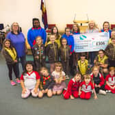 The Doncaster 55th Rainbows, Brownies and Guides are pictured with Lindsay Richards of the hospice.