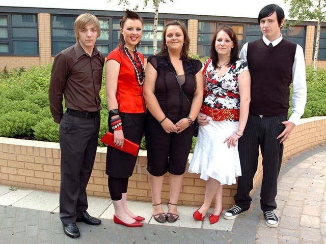 Attending the 6th Form Prom at Thorne's Trinity Academy, Adrian Wooldridge (17), Karrie Downing (19), Zoe Stroud (18), Linzi Goulden (18), and Ryan Severn (18), June 2006