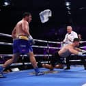 Dave Allen knocks down Johnny Fisher as the towel is thrown in. Picture: Mark Robinson/Matchroom Boxing