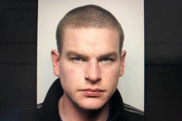 Pictured is serial thief Owen Stothard,  31, of Gladstone Road, Doncaster, who has been jailed for 15 months after admitting 13 thefts, assaulting a police officer and failing to surrender to custody.