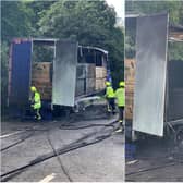 The fire has ripped through a truck on the A1(M) near Doncaster.