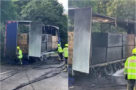The fire has ripped through a truck on the A1(M) near Doncaster.