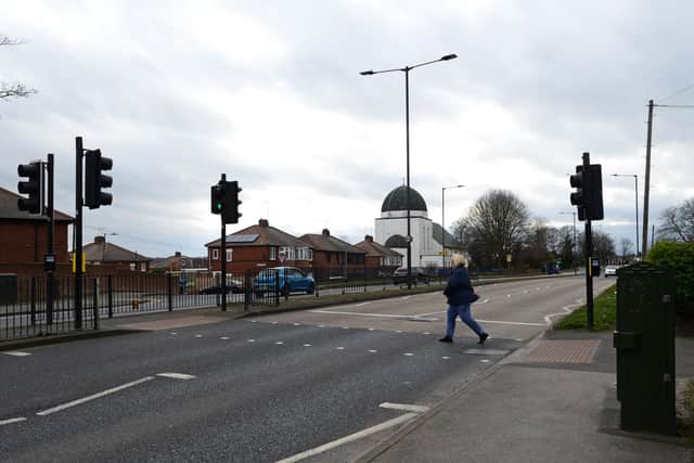 The Pelican Crossing on Warmsworth Road (A630) by Douglas Road, Balby.