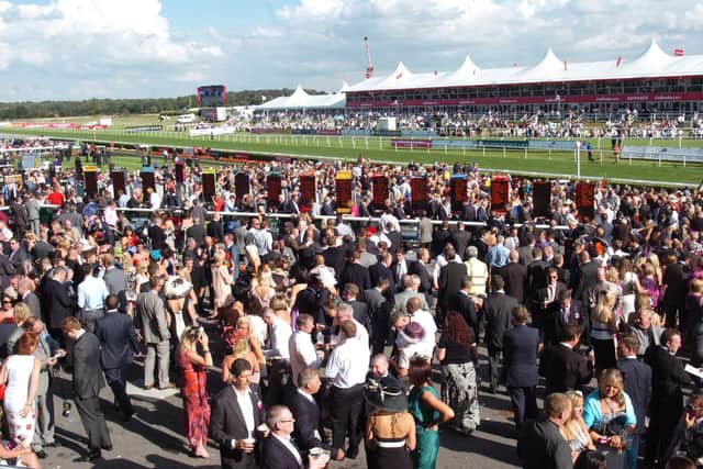 The sell out crowds inthe County Enclosure at the St Leger Festival Ladies Day. Picture: Liz Mockler D7099LM