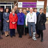 Dame Carol Black is pictured (seventh from the right); with Chair of Rotherham Doncaster and South Humber NHS Foundation Trust (RDaSH), Kathryn Lavery, (centre); RDaSH Interim Chief Executive Sheila Lloyd (fourth left); Tim Young, Alcohol and Drug Service Chief Executive (second right); and Stuart Green, Aspire Service Manager (third left); and colleagues from Aspire, RDaSH and partner organisations