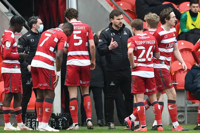 Andy Butler talks to his players during the win over Plymouth Argyle. Picture: Andrew Roe/AHPIX