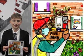 Oliver Maddox with his winning stamp design.