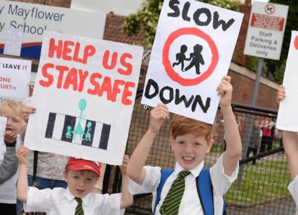 Pupils at Mayflower Primary School at a previous protest over road safety