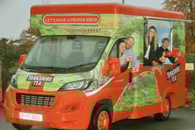 Yorkshire Tea staff in the Little Urn vehicle