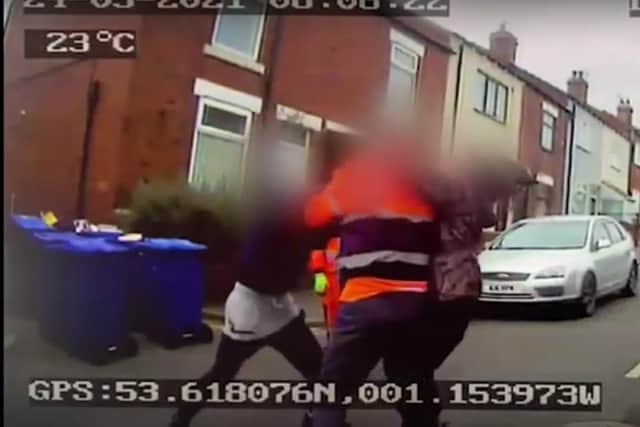 The pair attacking the waste collection worker after being told they couldn't recycle their old duvet in their blue bin