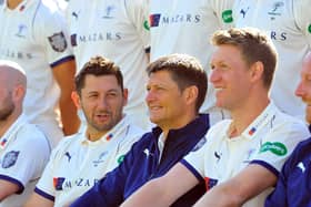 Martyn Moxon, centre, alongside Tim Bresnan and Steven Patterson. Picture Tony Johnson