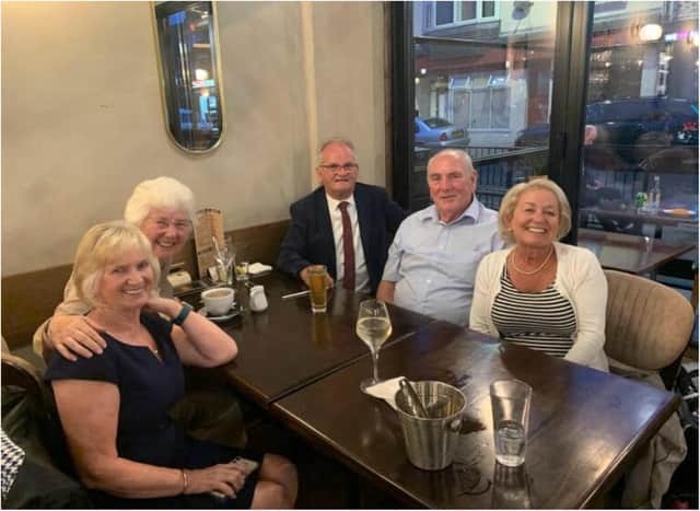 John McHale, centre, celebrates his MBE with, from left, Carol Blackham, Mayor Ros Jones, Coun Joe Blackham and Doncaster Centra MP Dame Rosie Winterton. (Photo: Dame Rosie Winterton).
