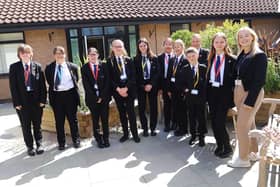 Students from Sir Thomas Wharton school are pictured with Miss Gerard at St John’s Hospice.