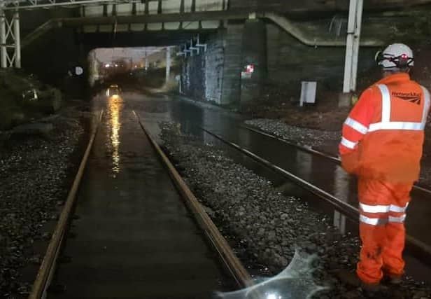 Rail line flooding.