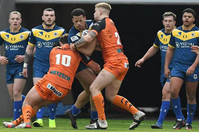 Leon Ruan is stopped in his tracks against Castleford. Picture: Andrew Roe/AHPIX LTD