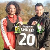 New Doncaster Rovers signing Todd Miller with head coach Danny Schofield. Photo: Heather King/Doncaster Rovers.