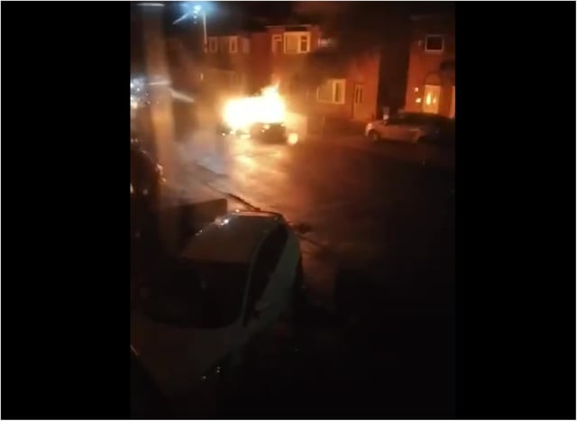 The vehicle in flames on Sheppard Road, Balby.