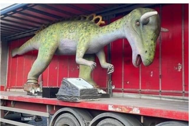 The dinosaur prepares to head south from Doncaster to its new home in Sidcup. (Photo: JMS of Doncaster).