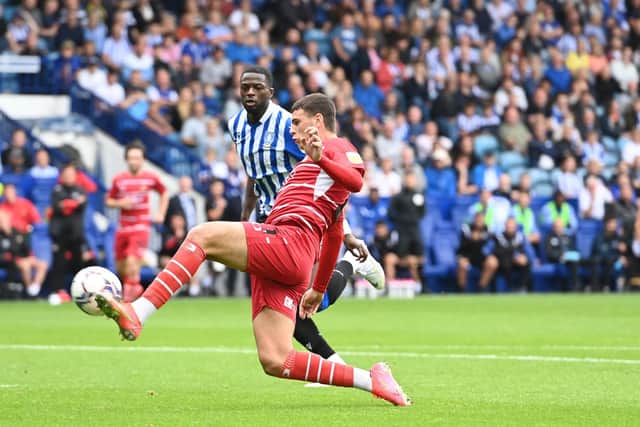 Picture Howard Roe/AHPIX LTD, Football, SkyBet; League One;
 Sheffield  Wednesday v Doncaster Rovers; 
14/8/2021 3.00pm;Hillsborough; 
Howard Roe 07973739229;
Doncaster's Tiago Cukur has a shot at goal