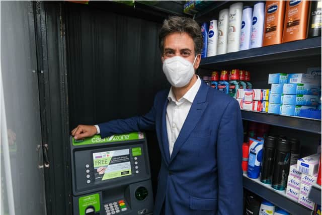 Ed Miliband has helped bring a new cash machine to a Doncaster village.