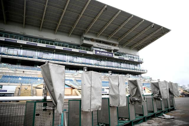 A general view of empty bookmaker stands at Doncaster Racecourse. Photo: Getty