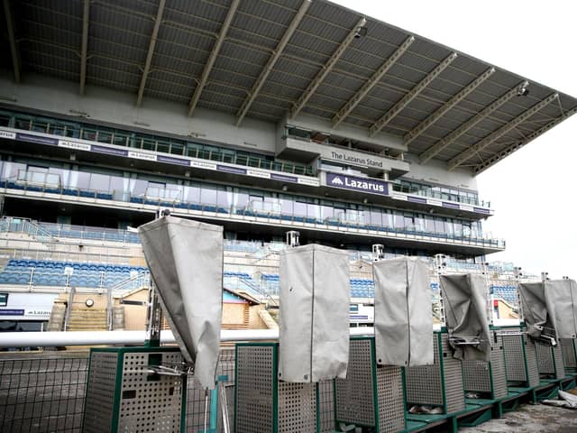 A general view of empty bookmaker stands at Doncaster Racecourse. Photo: Getty