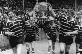 Featherstone Rovers celebrate winning the Challenge Cup in 1967. Photo: Central Press/Getty Images