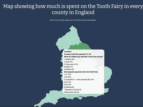Map showing Tooth Fairy spending in Yorkshire 