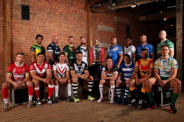 Captains of the competing nations pose at the launch of the Rugby League World Cup. Photo: Jan Kruger/Getty Images for RLWC2021