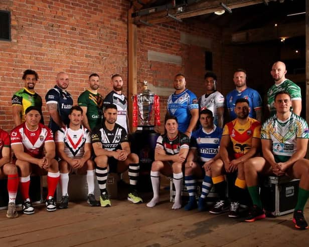 Captains of the competing nations pose at the launch of the Rugby League World Cup. Photo: Jan Kruger/Getty Images for RLWC2021