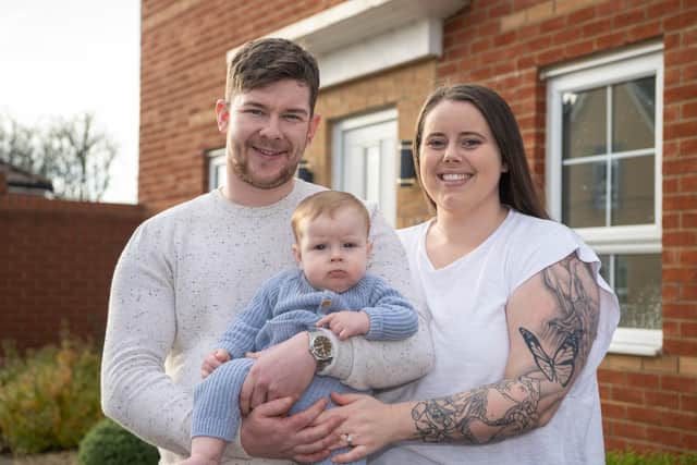acob, Eily and Harry outside their brand new Barratt home