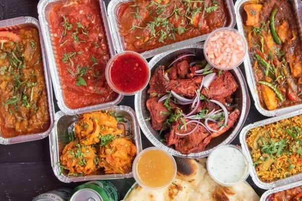 Indian takeaway food.