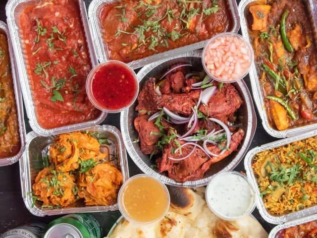 Indian takeaway food.