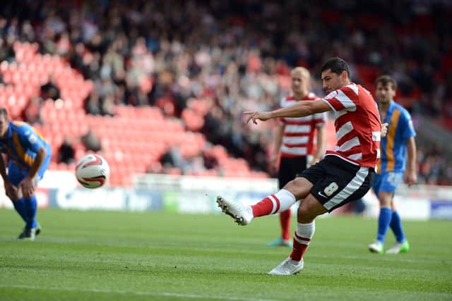Billy Paynter scores from the spot against Shrewsbury Town during the 2012/13 season