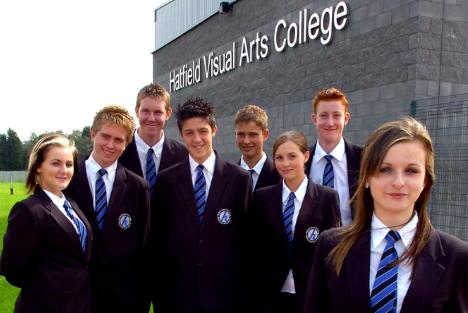 Hatfield Visual Arts College students in 2006. Becky McMinn, Nathan Jackson, Chris Drewery, Stephen Lee, Liam Maughn, Pippa Heseltine, Craig Taylor, Harley Raw. All aged 15.