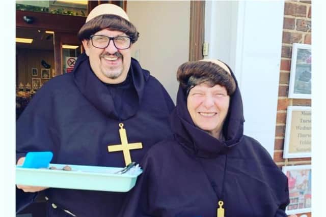 Staff at Friar Tuck's have been dressing up as monks and handing out free chocolates. (Photo: Friar Tuck's).