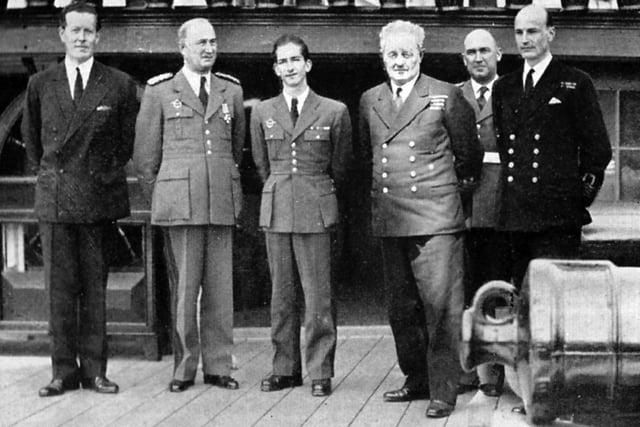 In July 22, 1941, the 18-year-old King Peter of Yugoslavia third from the left, visited HMS Victory. 