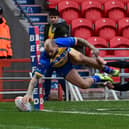 Luke Briscoe scores for the Dons in their friendly defeat to Hull FC. Picture: Howard Roe/AHPIX.com