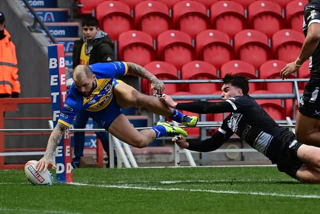 Luke Briscoe scores for the Dons in their friendly defeat to Hull FC. Picture: Howard Roe/AHPIX.com