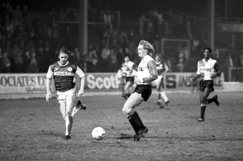 This friendly match was arranged as a practice game for the UEFA Cup, assuming Hibs qualified (which they didn't). Hibs ran out 4-2 winners against a decent Dutch side but lost 4-0 at the weekend against Aberdeen at Pittodrie. Steve Cowan, picture, scored twice