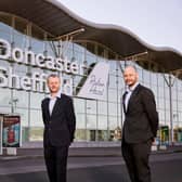 Pictured L-R Chris Harcombe, Managing Director, Doncaster Sheffield Airport, Prof Dave Petley, Vice President, University of Sheffield,  Neal Biddle, Peel, Pix: Shaun Flannery/shaunflanneryphotography.com