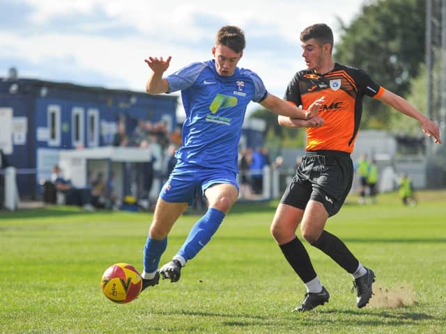 Action from Rossington Main’s 3-0 win at home to Swallownest on Saturday. Picture: Russ Sheppard/Offthebenchpics