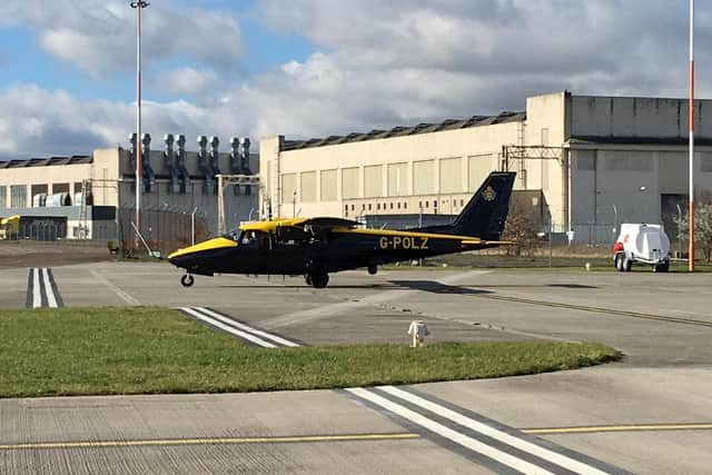 One of the police aeroplanes takes off at Doncaster Sheffield Airport