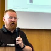 Rob Smith of Andys Man Club spoke at the event in Doncaster.